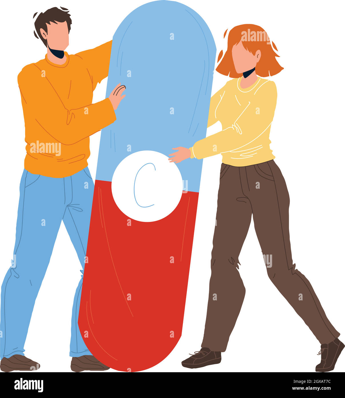 Vitamin pill Holding uomo e Donna Coppia vettore Illustrazione Vettoriale