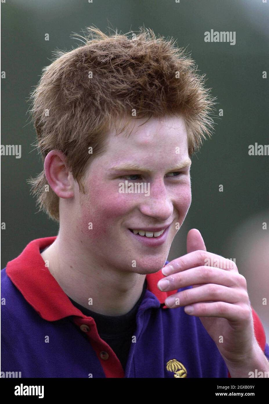 Foto di archivio del Principe Harry scattata in occasione di una partita di polo nel giugno 2003. Il principe dei 'playboy' ha fatto i titoli ancora una volta, dopo aver partecipato ad una festa di vestito con una svastica nazista sul suo braccio. Lo scandalo più recente segue una successione di incidenti che hanno visto il principe di 20 anni catturato fumare cannabis come adolescente al suo più recente lotteria nightclub con un fotografo paparazzi. Anwar Hussein/allactiondigital.com Foto Stock