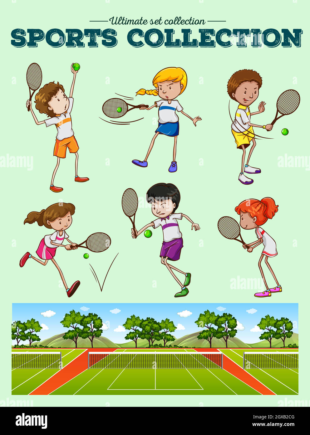 Giocatori di tennis e campi da tennis Illustrazione Vettoriale