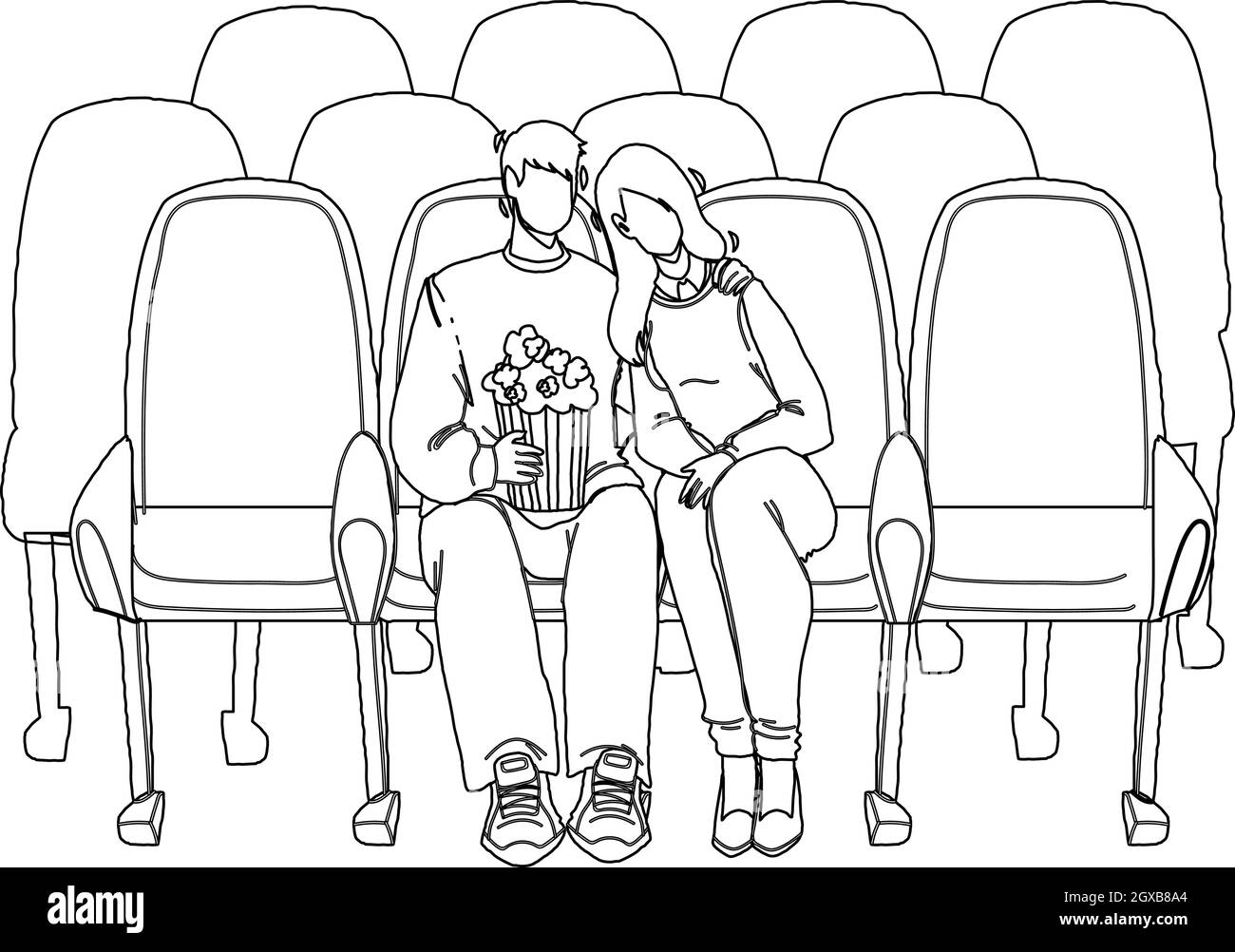 Pubblico del cinema uomo e donna che guarda il film Vector Illustrazione Vettoriale