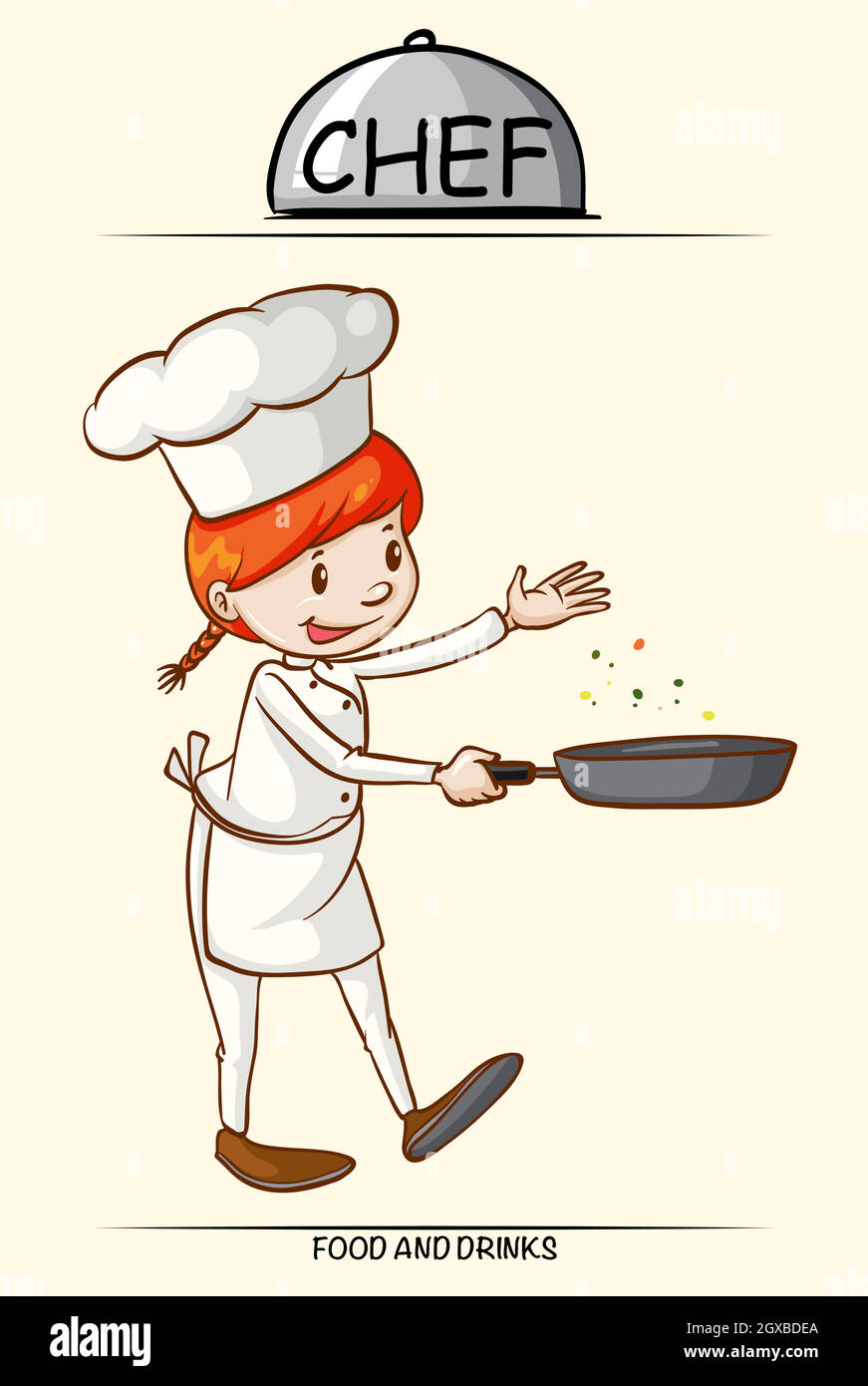 Chef femminile che cucinano con una padella Illustrazione Vettoriale
