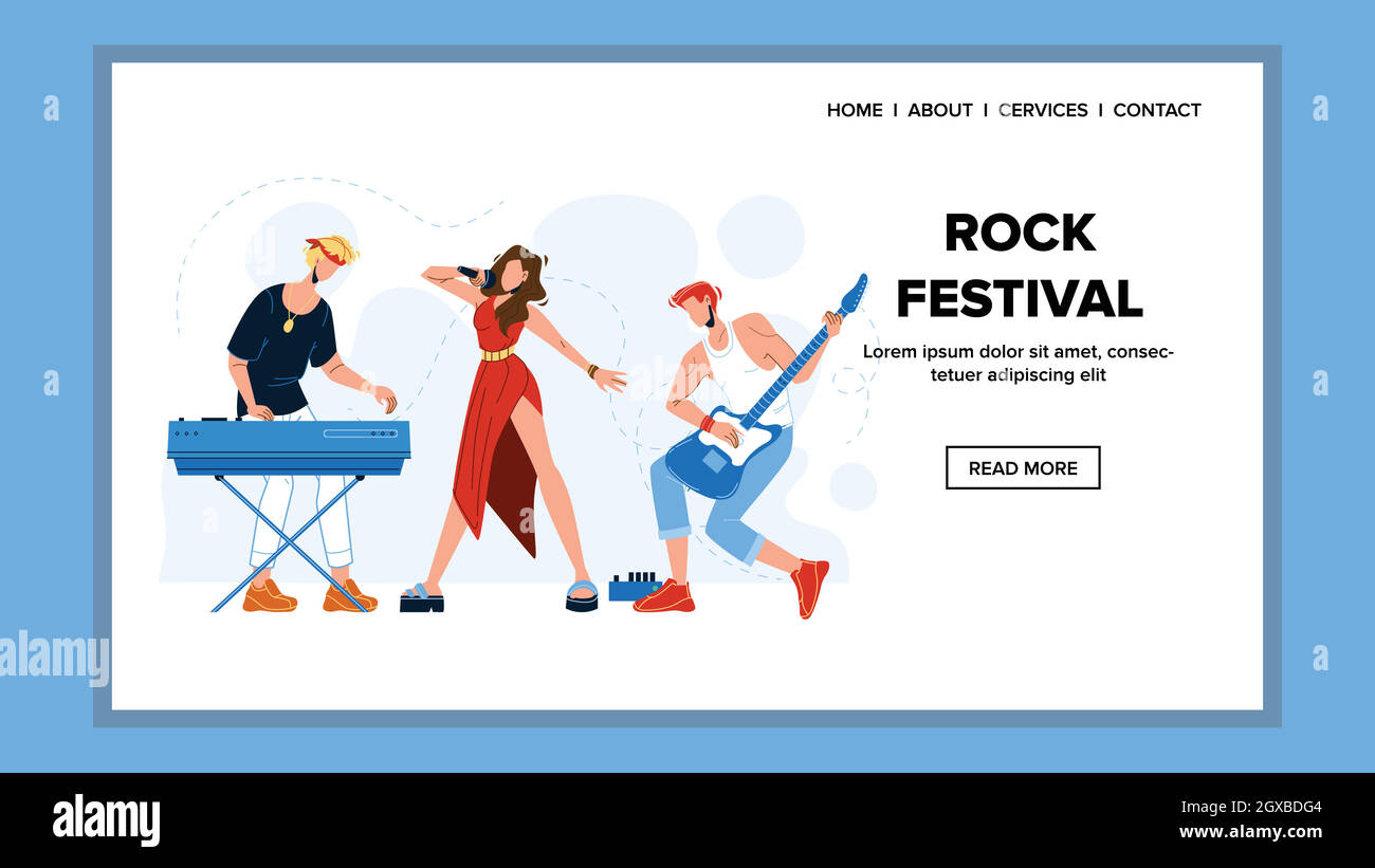 Rock Festival Concert Event Play Music Band Vector Illustrazione Vettoriale