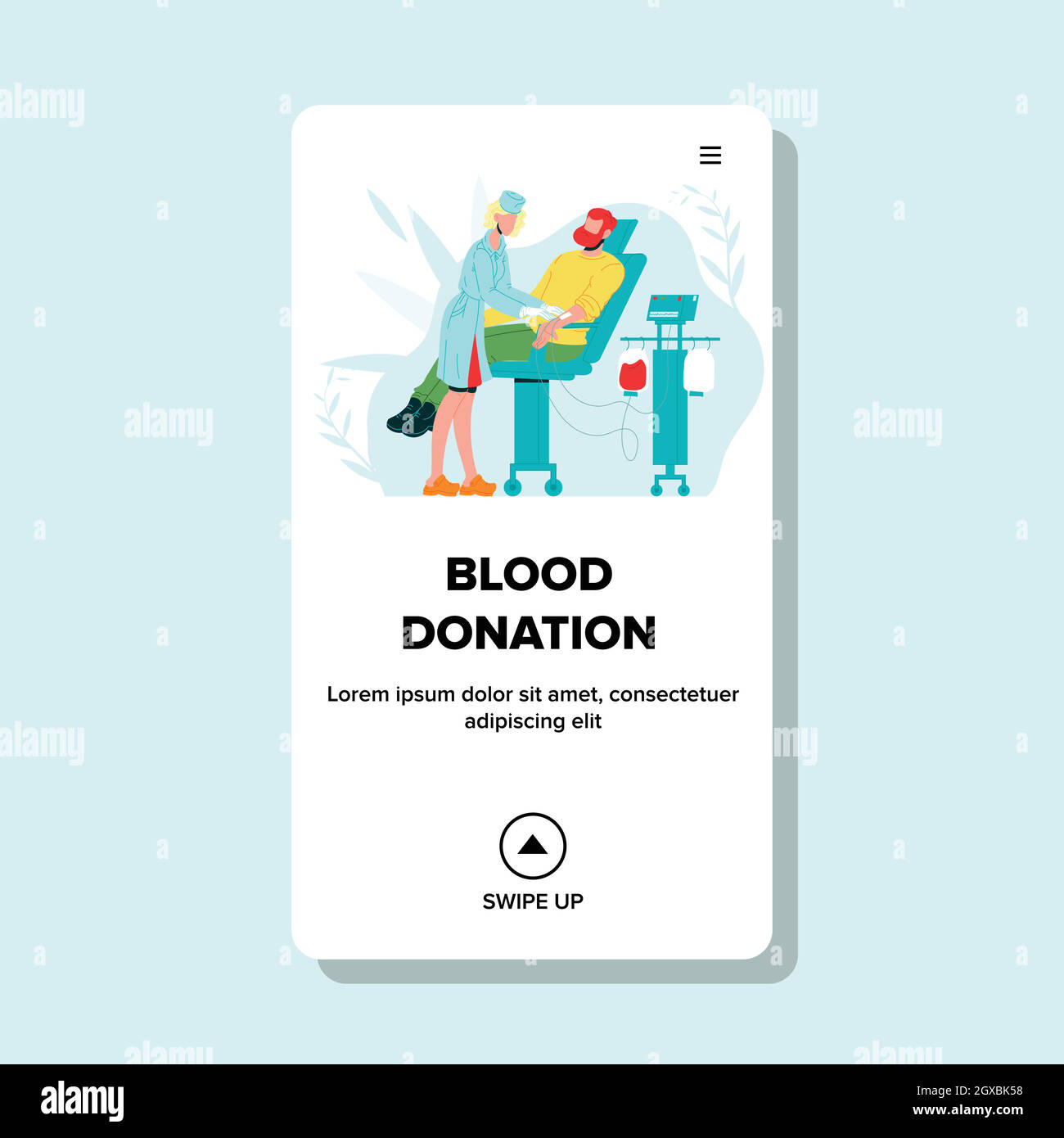 Volontario per la donazione di sangue in Clinic Cabinet Vector Illustrazione Vettoriale
