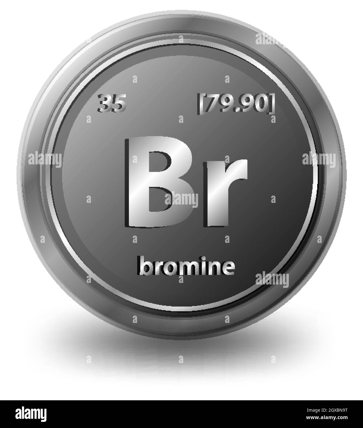 Elemento chimico bromo. Simbolo chimico con numero atomico e massa atomica. Illustrazione Vettoriale