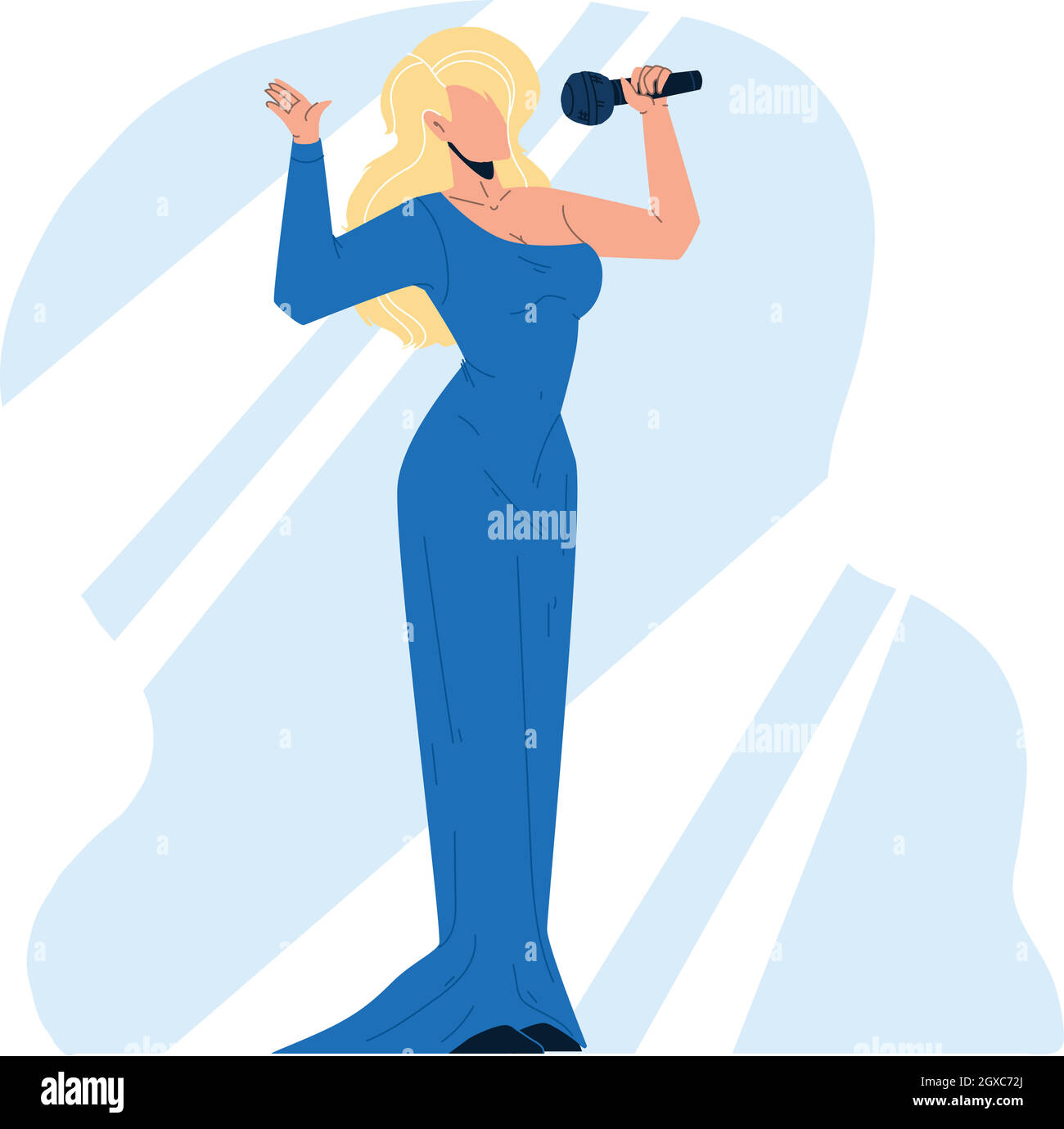 Donna Singing Song cantante in microfono vettore Illustrazione Vettoriale