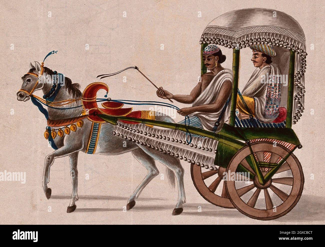 Uno zamindar indiano che viaggia in una piccola carrozza coperta tirata da  un cavallo. Pittura gouache di un artista indiano. -  Pubblicazione/creazione [India] Foto stock - Alamy