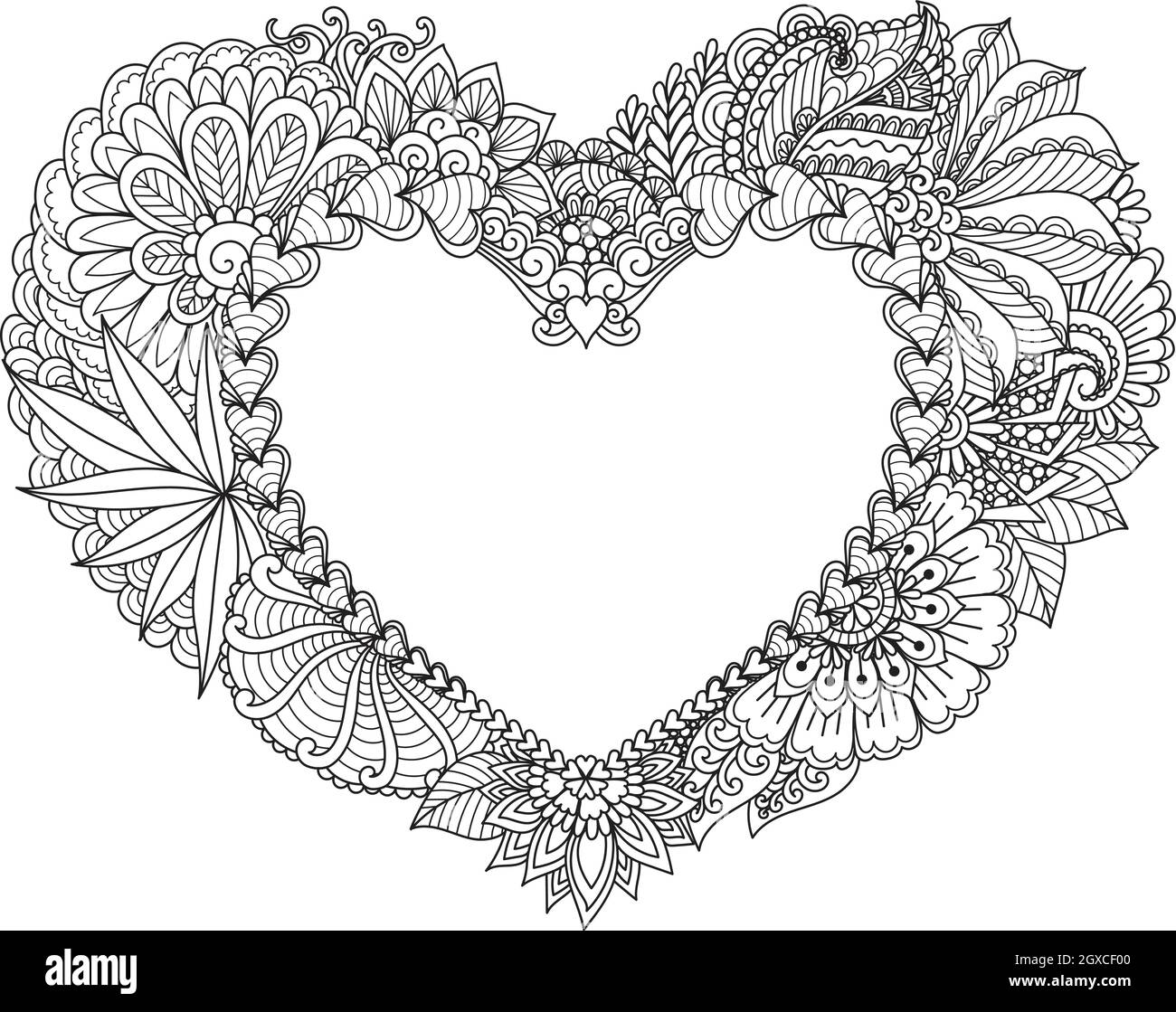 Cuore astratto per colorare libri, incidere, stampare su stoffe, decorazioni Illustrazione Vettoriale