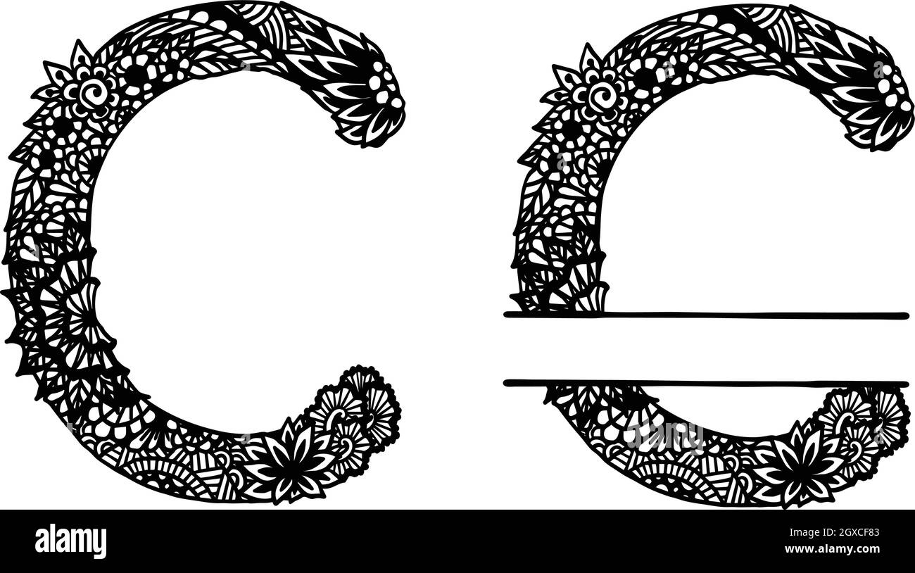 Lettera C disegnata a mano per l'elemento di disegno. Illustrazione vettoriale Illustrazione Vettoriale