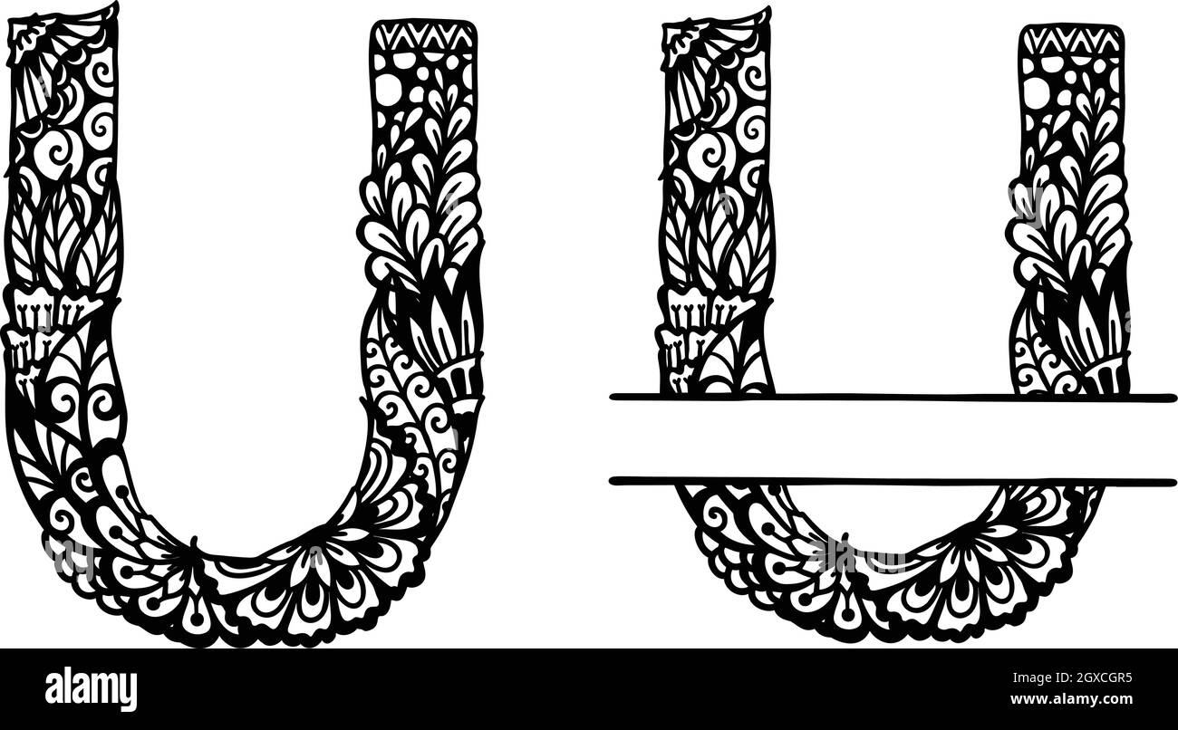 Lettera U disegnata a mano per l'elemento di disegno. Illustrazione vettoriale Illustrazione Vettoriale