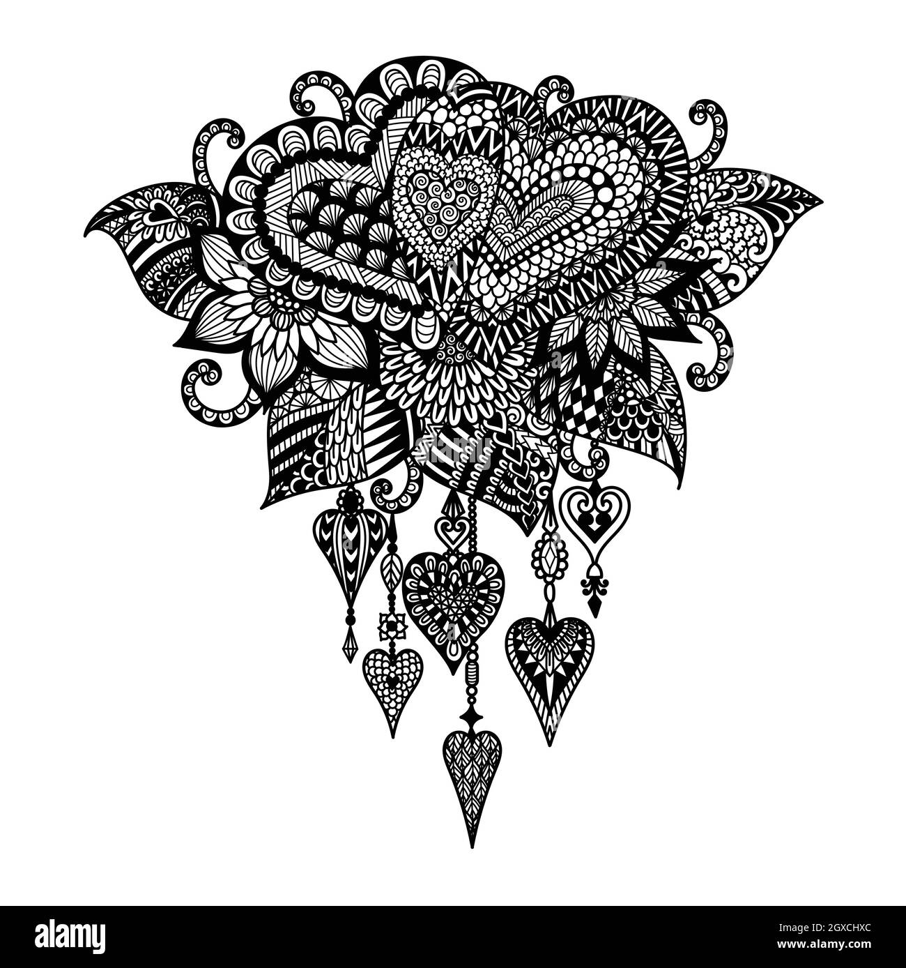 Mandala due cuori colide, cuore sognare catcher per elemento di design. Illustrazione Vettoriale