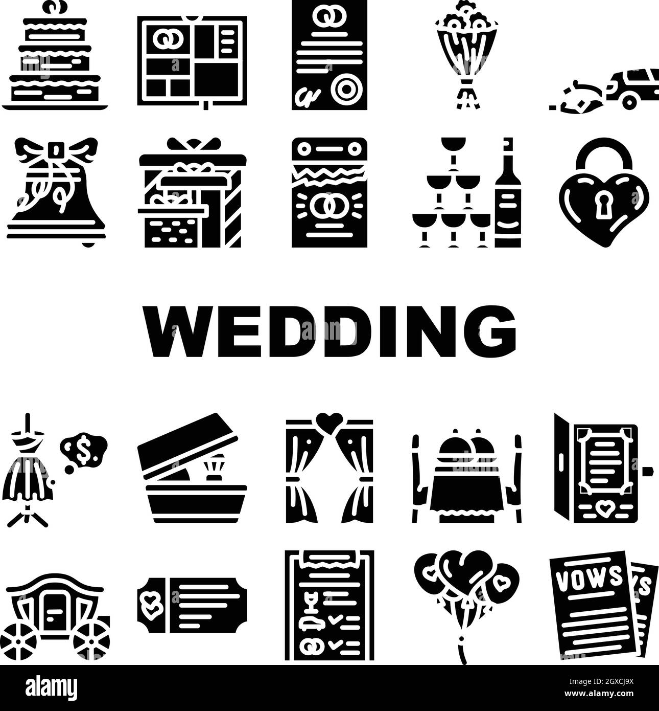 Wedding Day Accessory Collection icone Set Vector Illustrazione Vettoriale