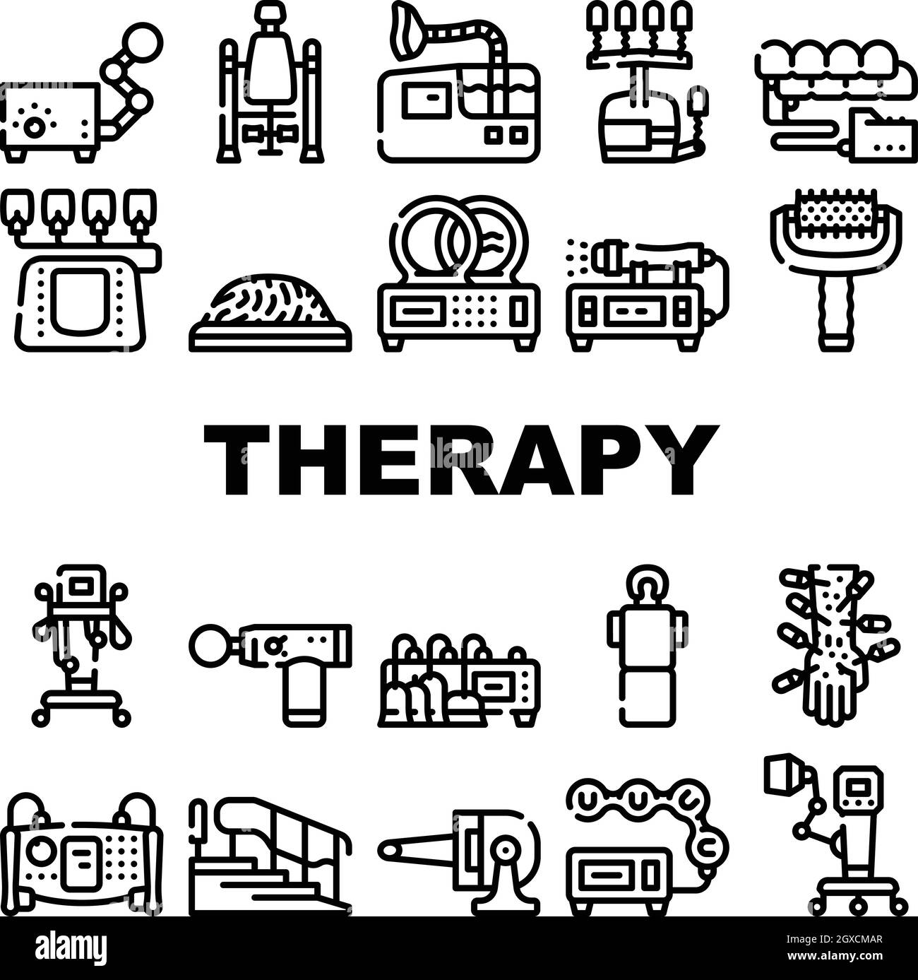 Icone della raccolta di aiuti per la terapia fisica Imposta vettore Illustrazione Vettoriale