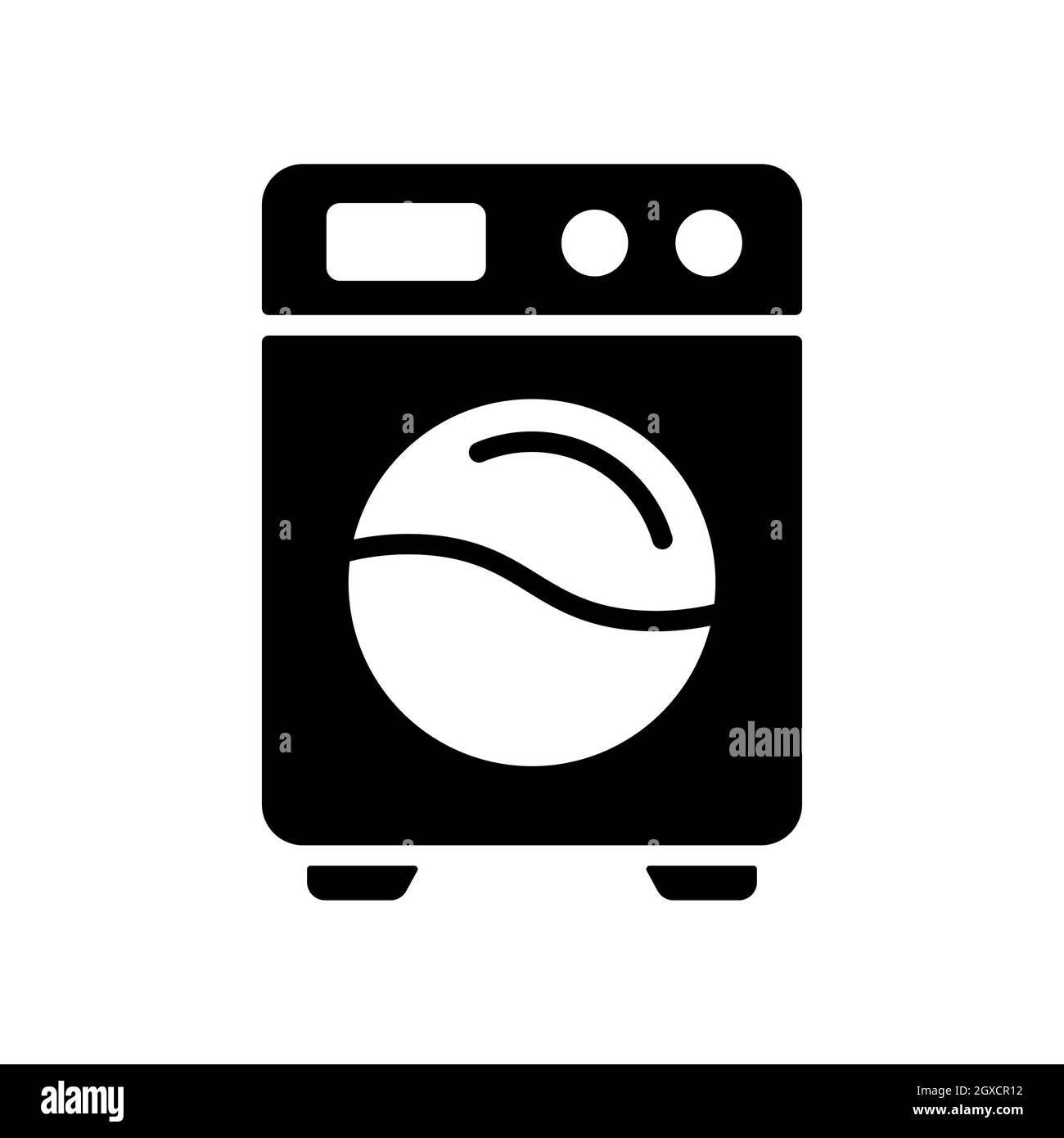 Icona del glifo vettoriale piatto della lavatrice. Simbolo grafico per il design di siti web e app per uso domestico, logo, app, UI Foto Stock