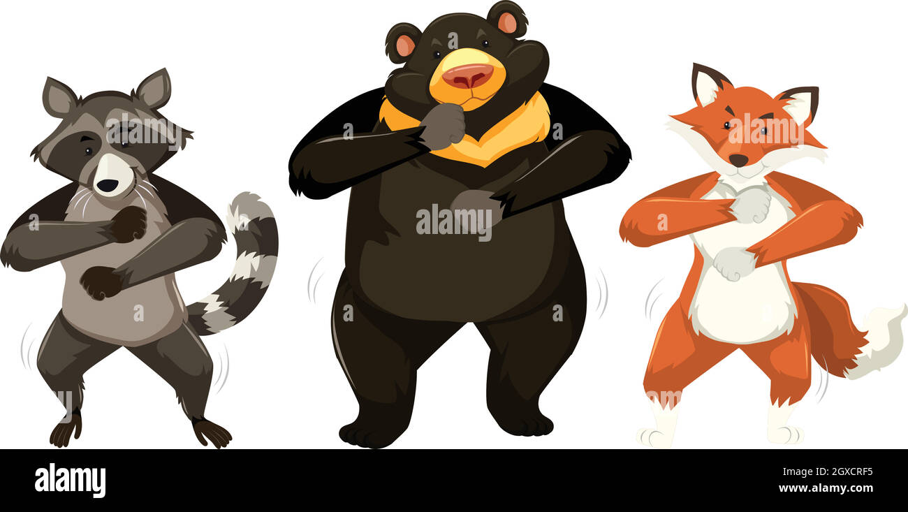 Animali che ballano su sfondo bianco Illustrazione Vettoriale