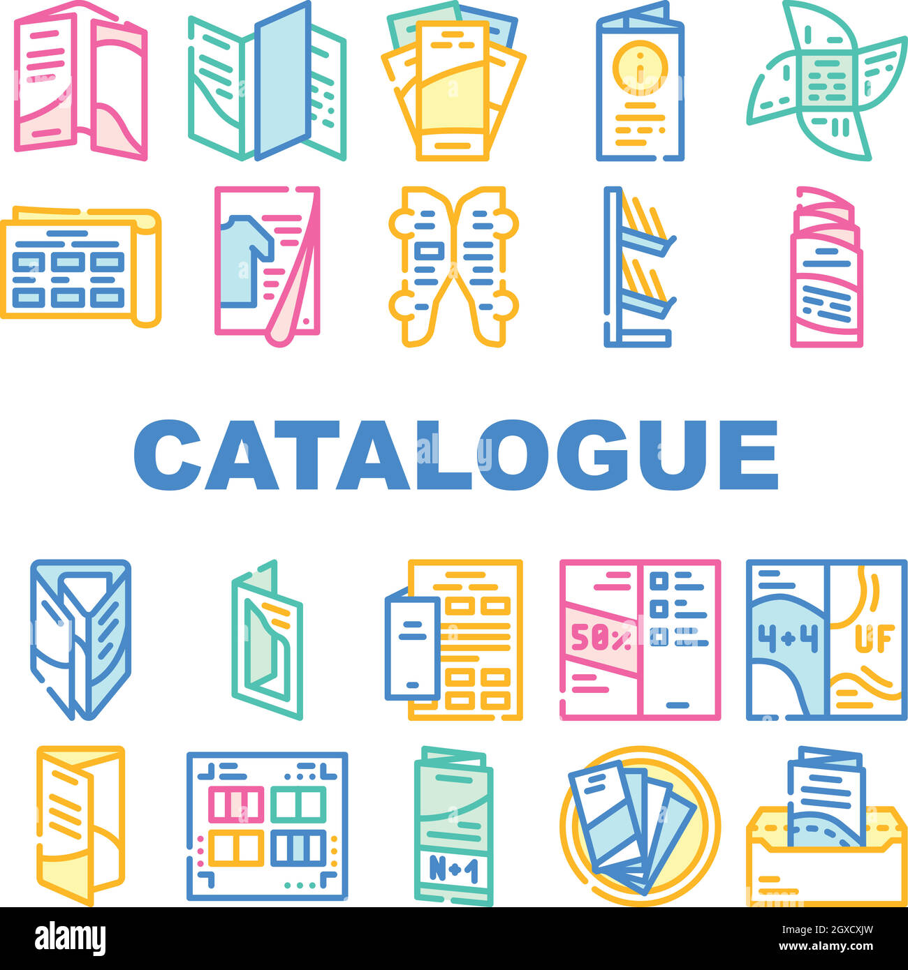 Icone della raccolta di cataloghi e opuscoli Imposta vettore Illustrazione Vettoriale