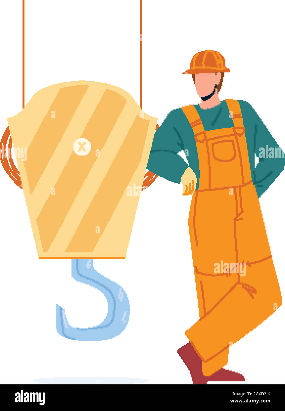 Vicino a Crane Hook Staying Construction Worker Vector Illustrazione Vettoriale
