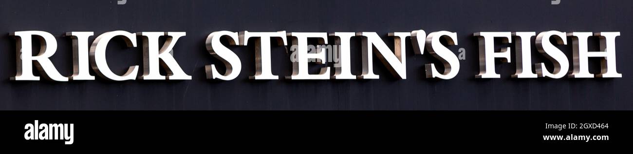 Cartello per il negozio di pesce Rick Stein. Foto Stock