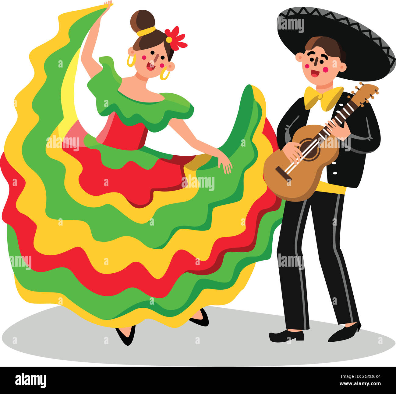 Mariachi Man Musician e Woman Dancing Vector Illustrazione Vettoriale