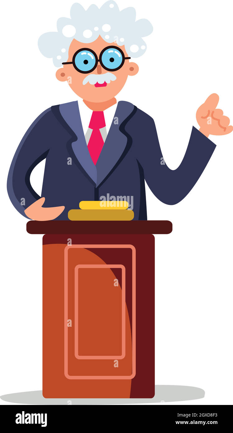 Professor Speaking Performance su Tribune Vector Illustration Illustrazione Vettoriale