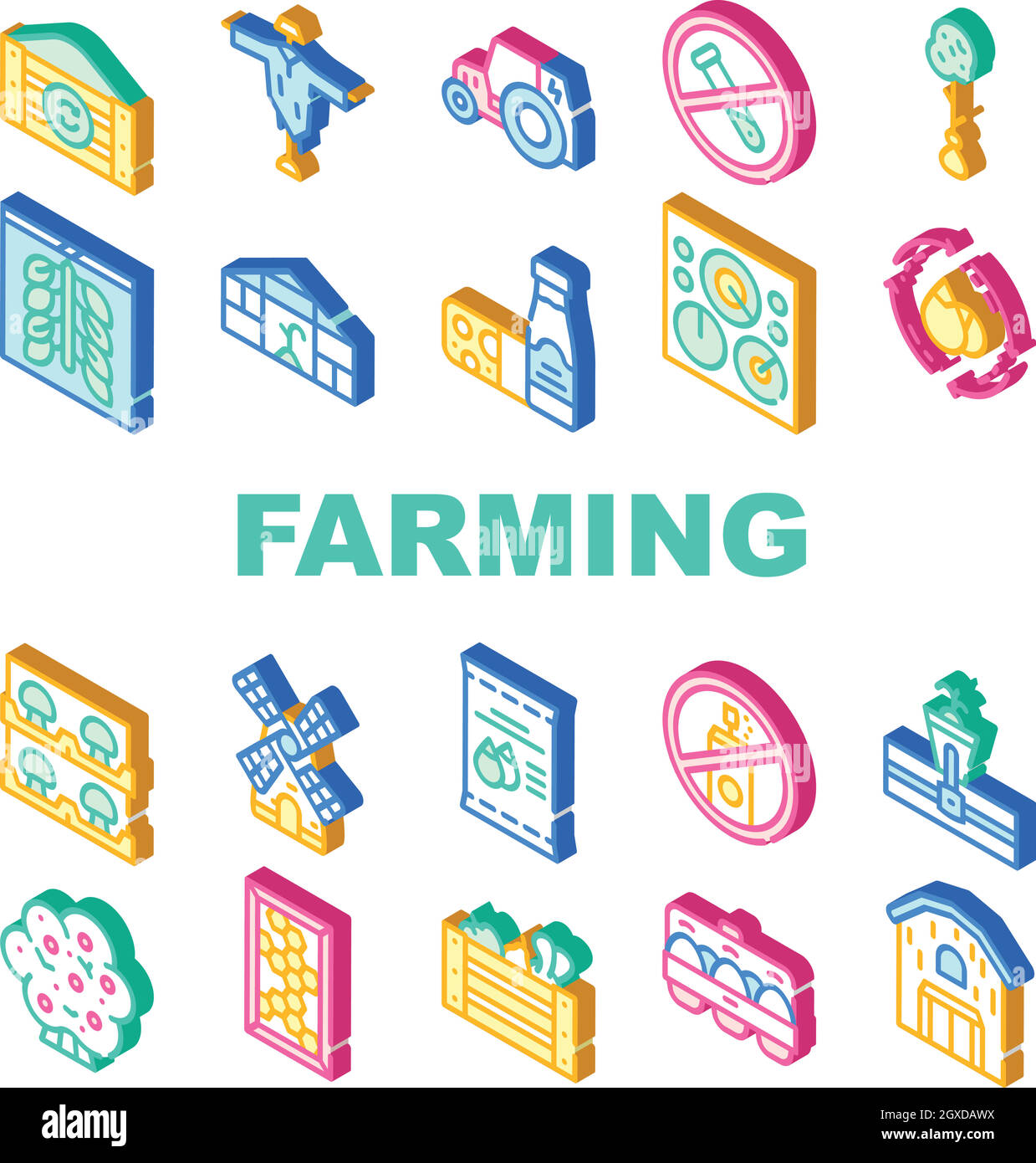 Organic Eco Farming Collection icone Set Vector Illustrazione Vettoriale