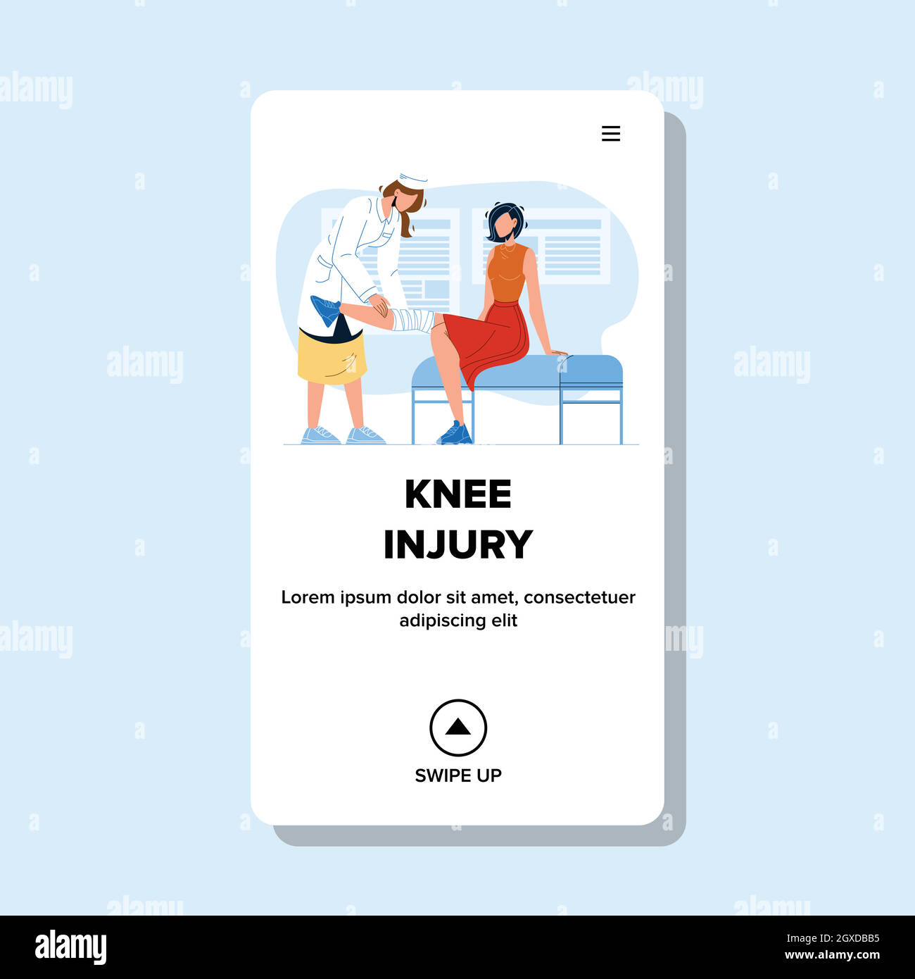 Trattamento delle lesioni al ginocchio in Clinic Cabinet Vector Illustrazione Vettoriale