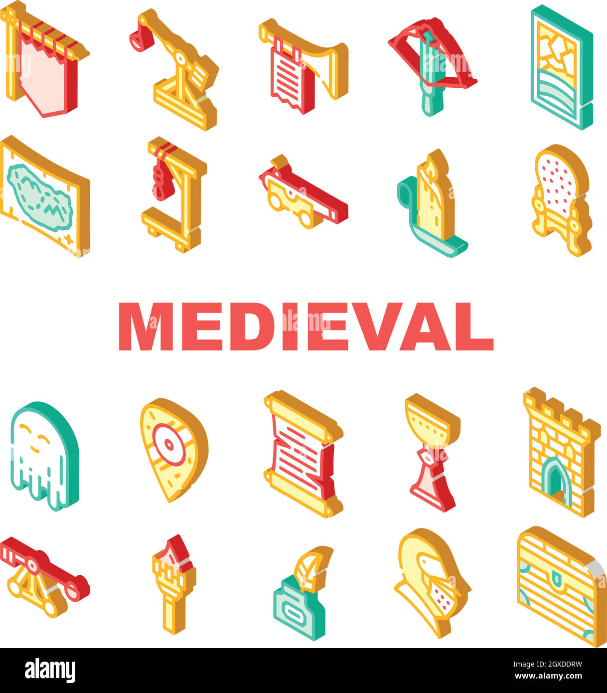 Medievale Medio Age Collezione icone Set Vector Illustrazione Vettoriale