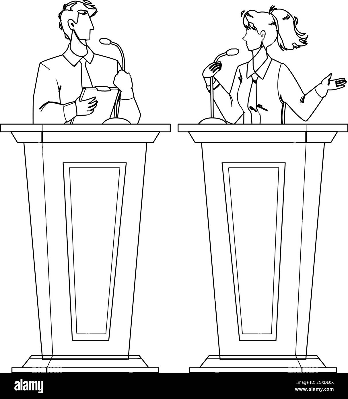 Relatore che discute con l'avversario a Tribune Vector Illustrazione Vettoriale
