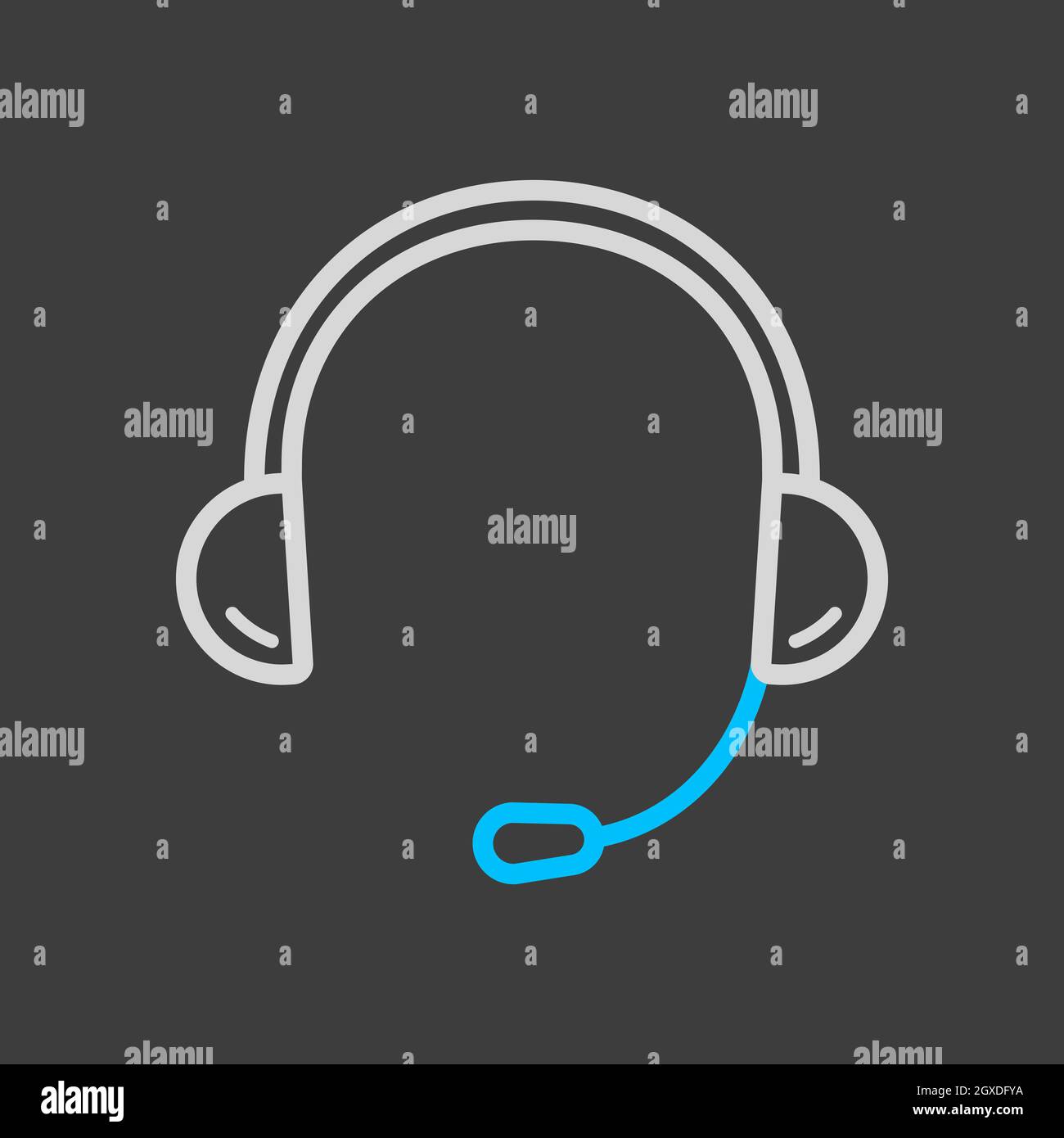 Cuffia. Cuffie con icona vettoriale del microfono su sfondo scuro. Simbolo grafico per la musica e il suono del sito web e delle applicazioni design, logo, app, UI Foto Stock