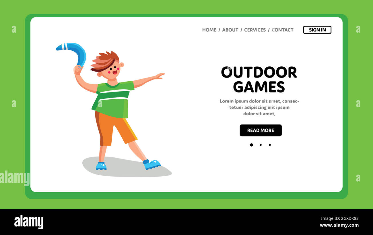 Outdoor Games with Boomerang Equipment Vector Illustration Illustrazione Vettoriale