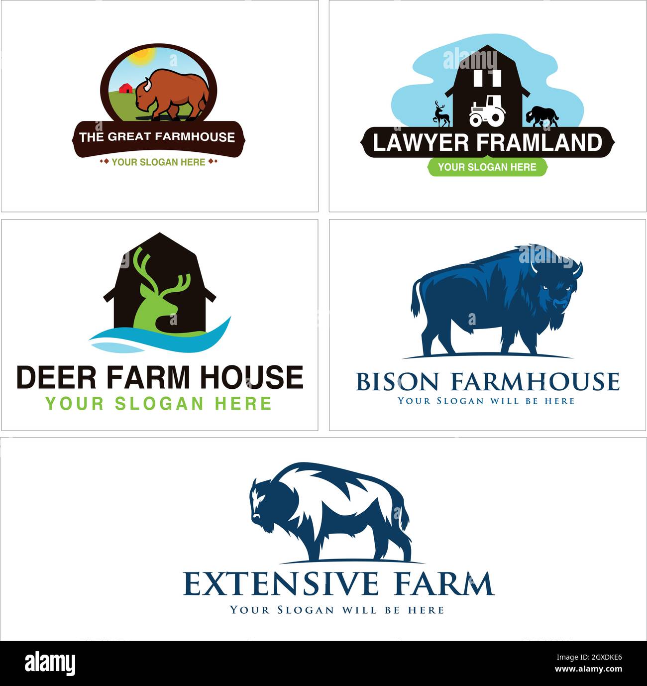 Set di design logo fattoria avvelenamento cervo Illustrazione Vettoriale