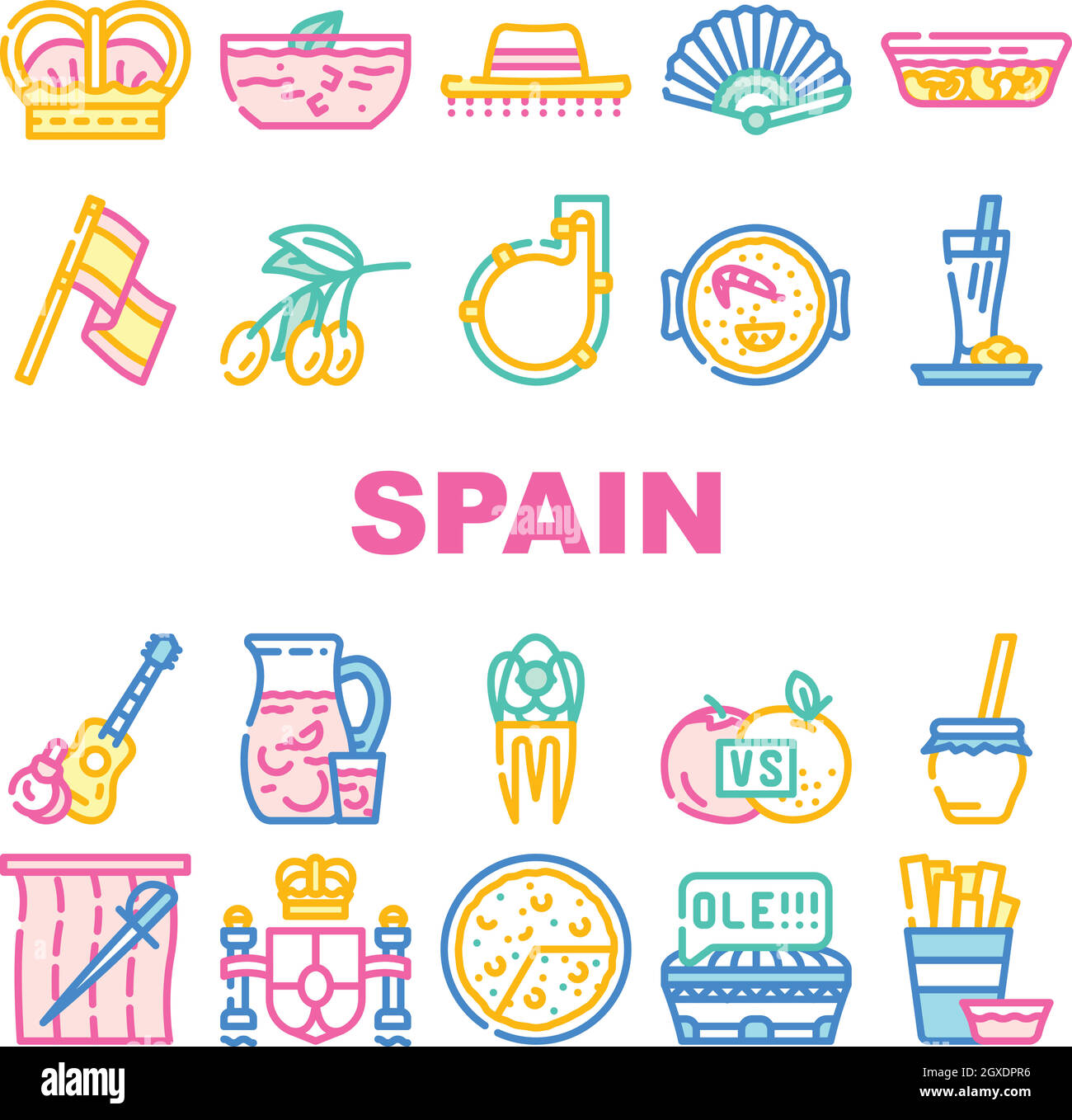 Spagna Collezione nazionale Heritage icone Set Vector Illustrazione Vettoriale