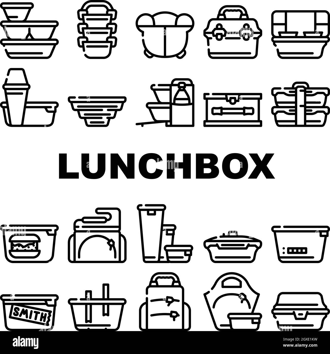Lunchbox Collezione di dishware icone Imposta illustrazione vettoriale Illustrazione Vettoriale