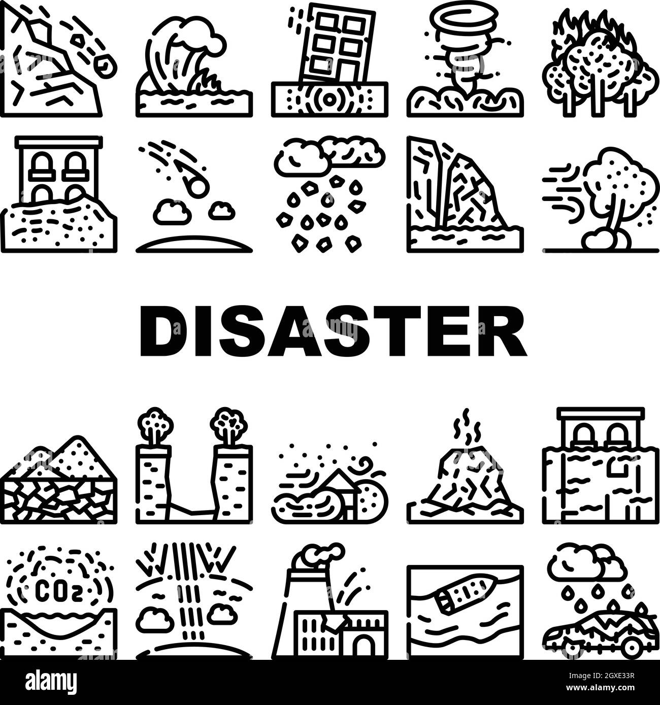 Icone della raccolta Disaster Destruction Imposta vettore Illustrazione Vettoriale