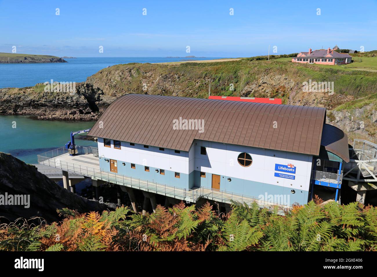 Stazione di New Lifeboat, St Justinans, National Park Coast Path, St Davids, Pembrokeshire, Galles, Regno Unito, Regno Unito, Europa Foto Stock