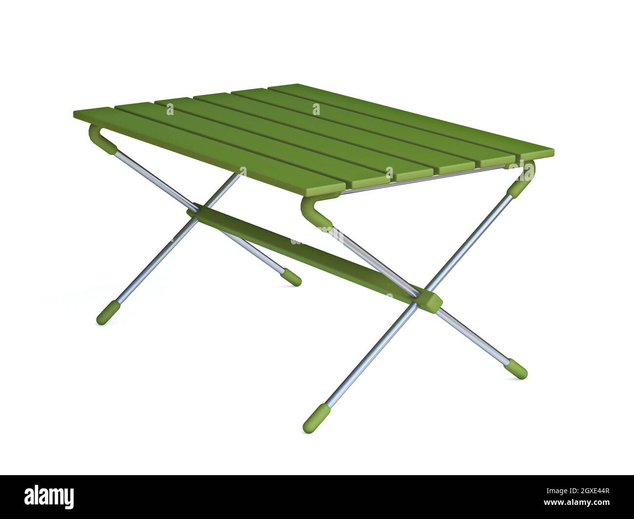 Tavola da campeggio verde rappresentazione 3D illustrazione isolata su sfondo bianco Foto Stock