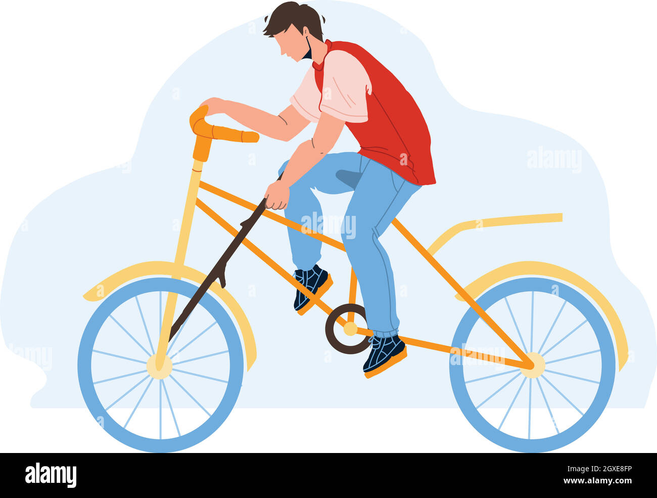 Stupidità Boy ha messo parlato in bicicletta ruota Vector Illustrazione Vettoriale