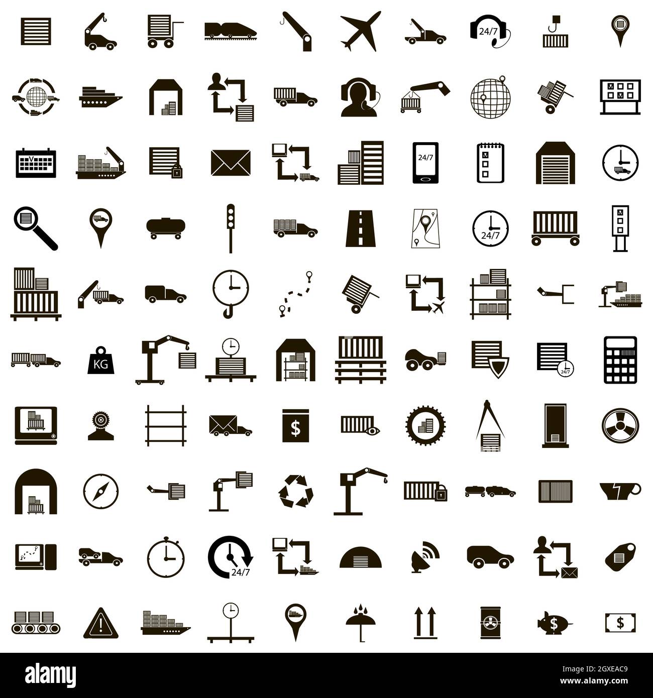 100 icone logistiche in stile semplice isolato su bianco Foto Stock