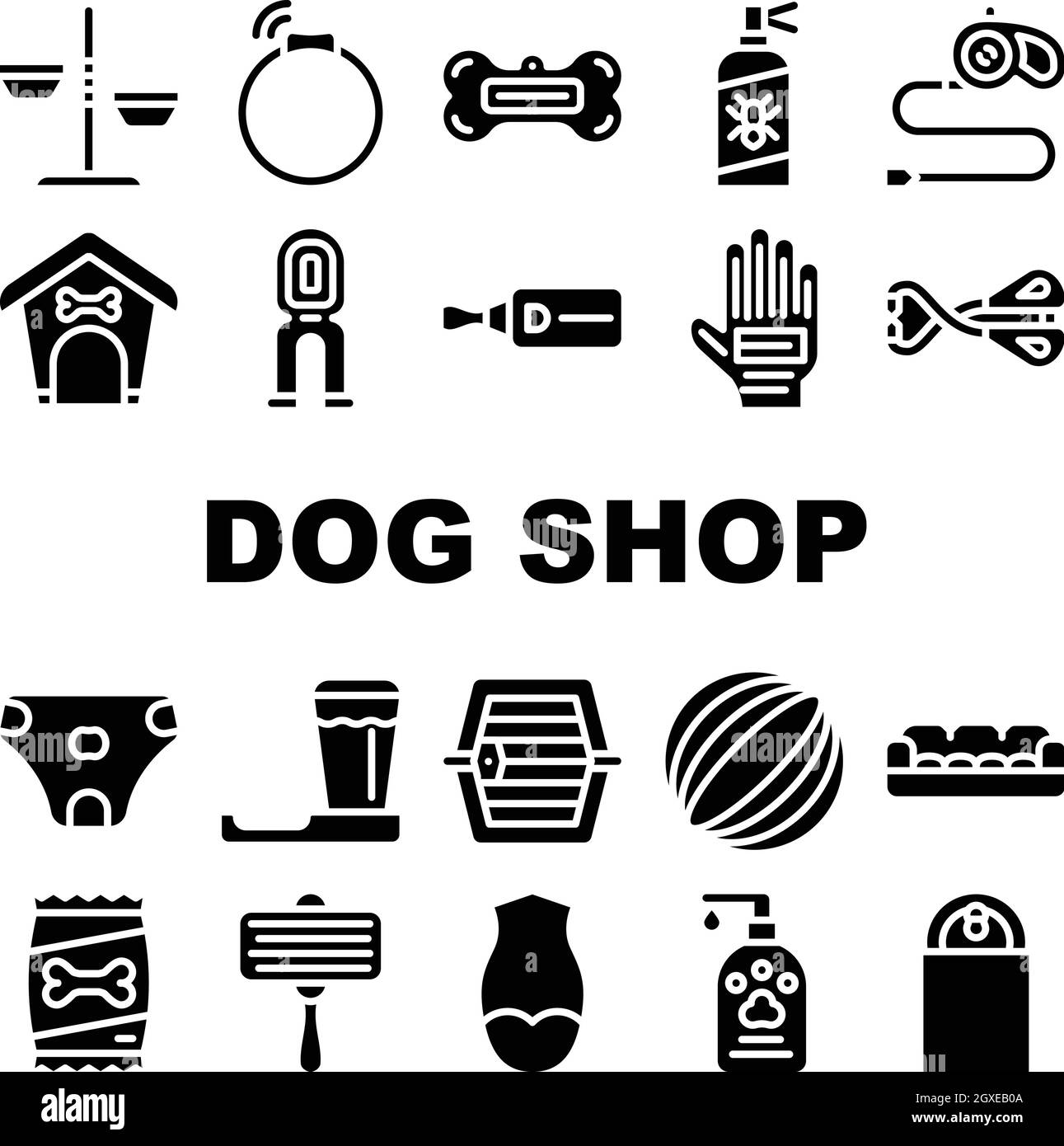 Dog Shop Accessori Collezione icone Set Vector Illustrazione Vettoriale