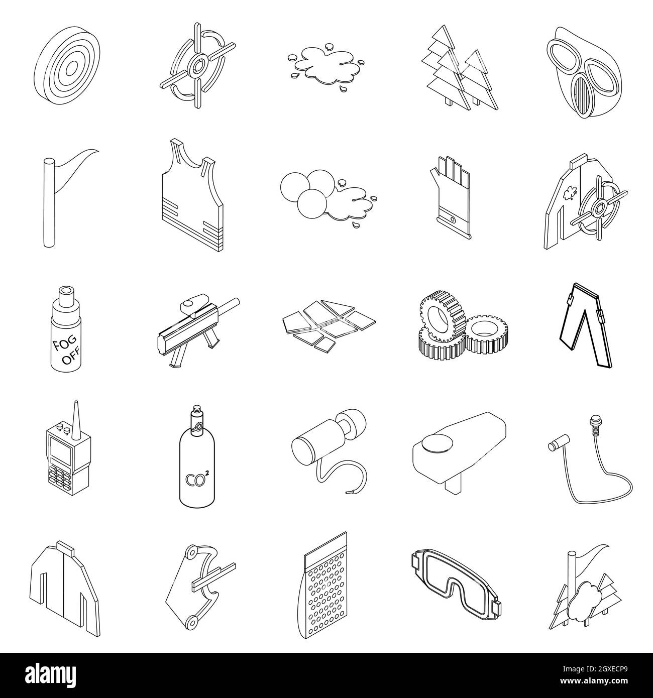 Paintball Imposta le icone in stile 3D isometrico isolato su sfondo bianco Foto Stock