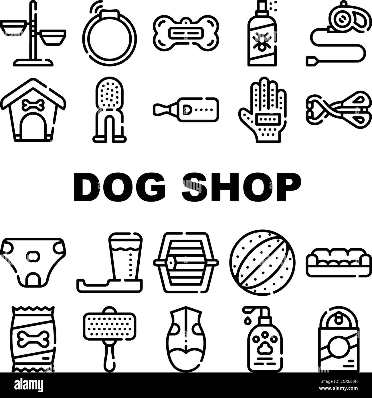 Dog Shop Accessori Collezione icone Set Vector Illustrazione Vettoriale