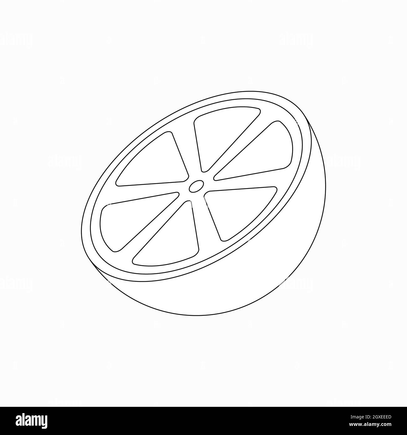 Icona a metà arancione in stile 3D isometrico isolata su sfondo bianco Foto Stock