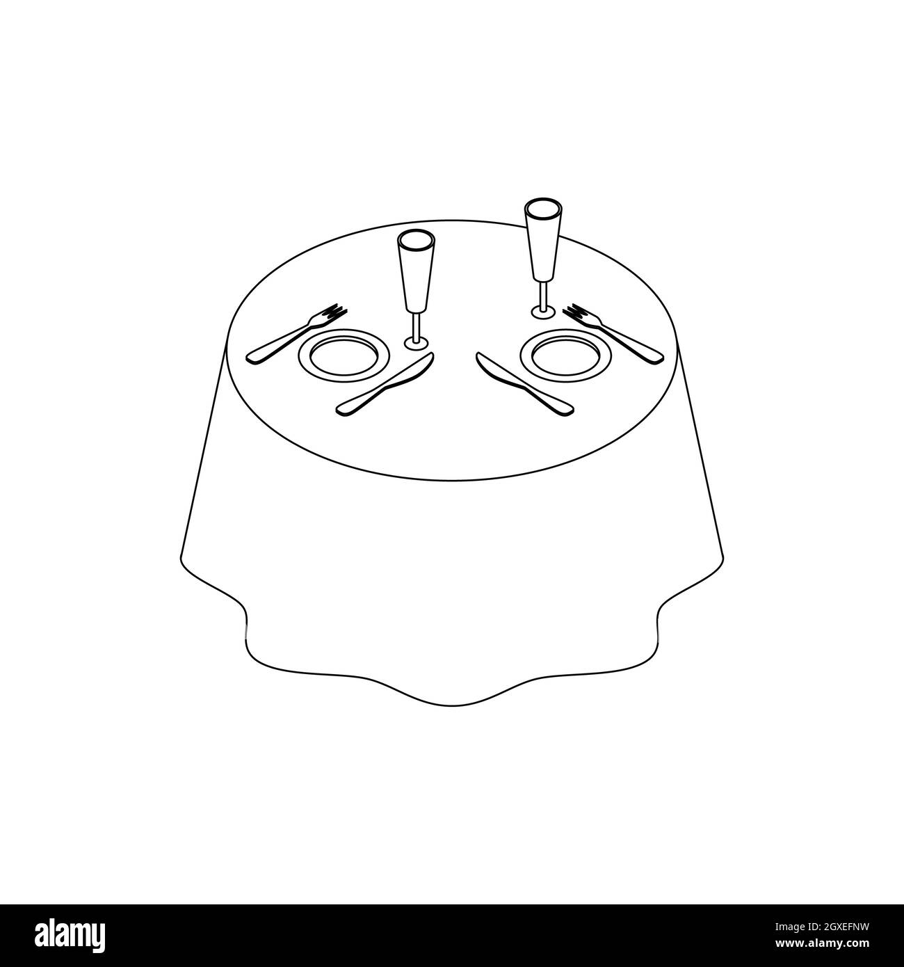 Icona del tavolo per due persone in stile 3D isometrico su sfondo bianco Foto Stock