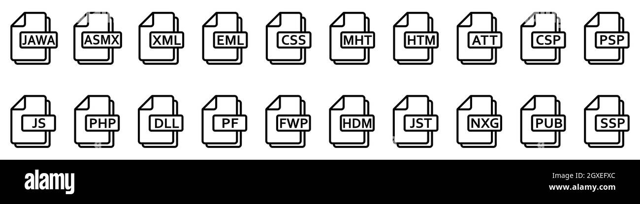 Icona formati file. Diversi file Web. Icone del tipo di file. Illustrazione vettoriale. Illustrazione Vettoriale