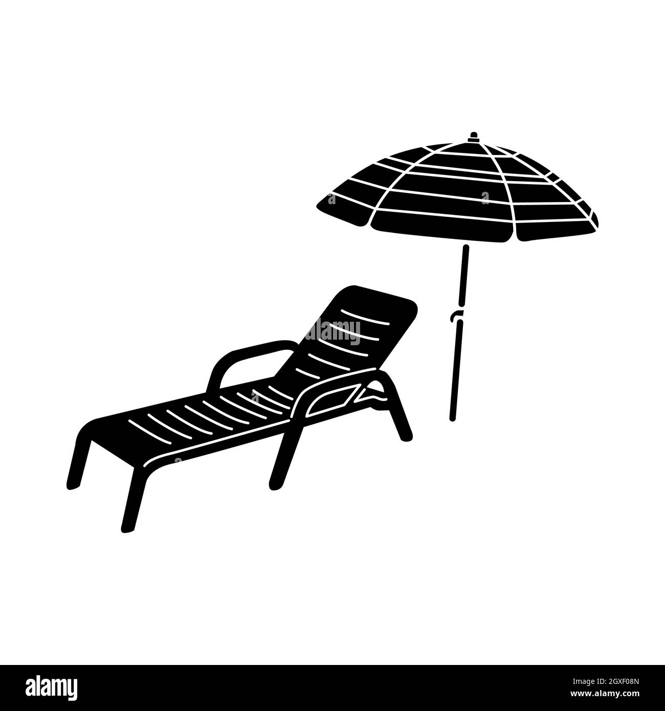 Sdraio e ombrellone in stile semplice isolato su sfondo bianco. Estate e vacanza simbolo Foto stock - Alamy