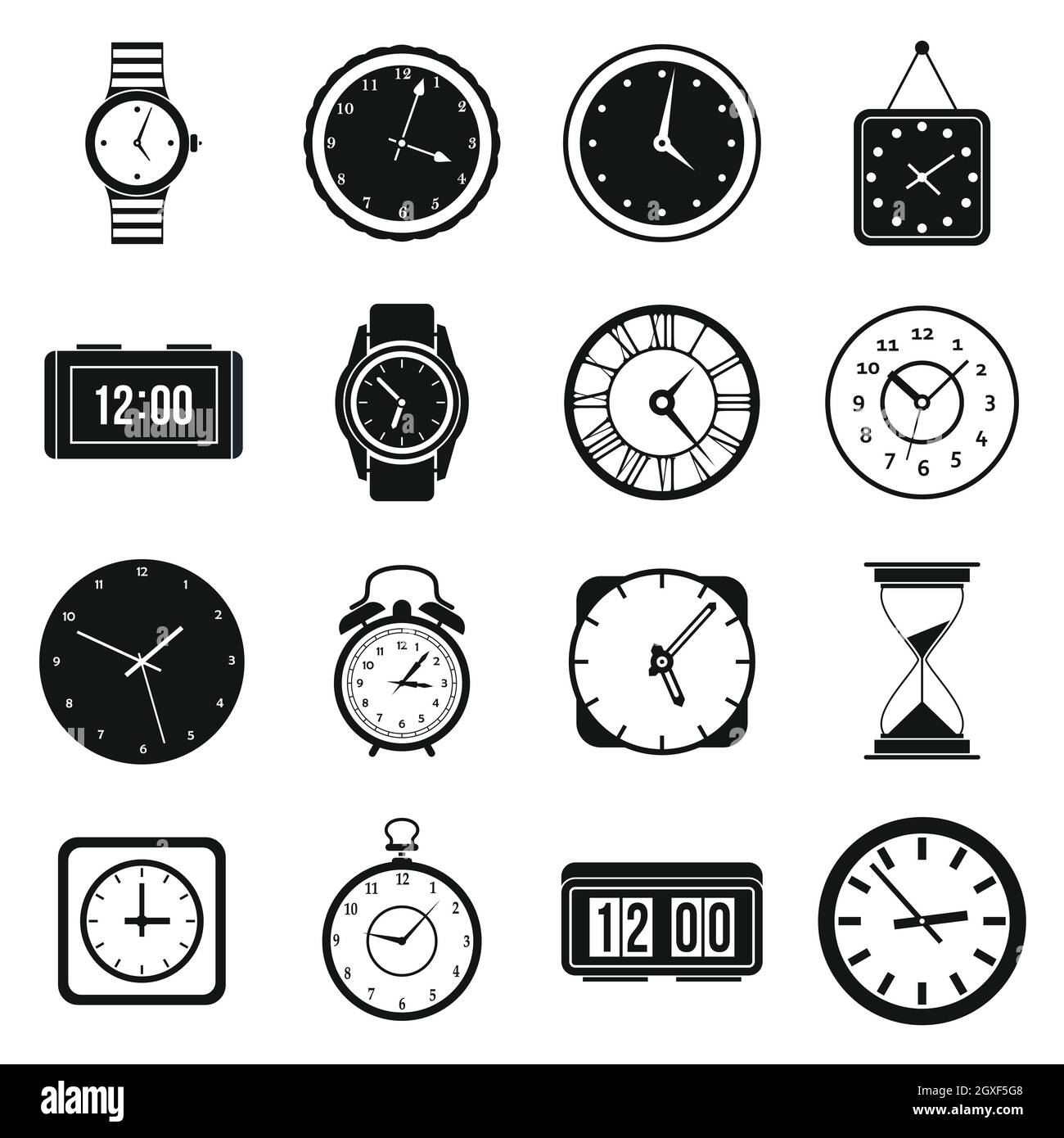 Il tempo e l'orologio set di icone in stile semplice per qualsiasi tipo di design Foto Stock