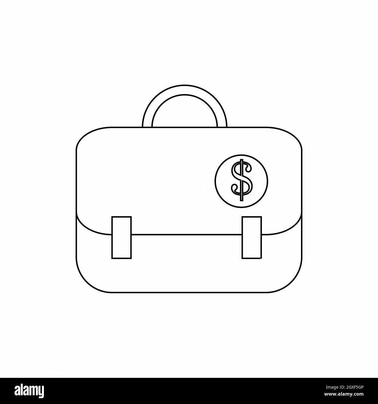 Valigetta con simbolo del dollaro in stile sottile isolato su sfondo bianco Foto Stock