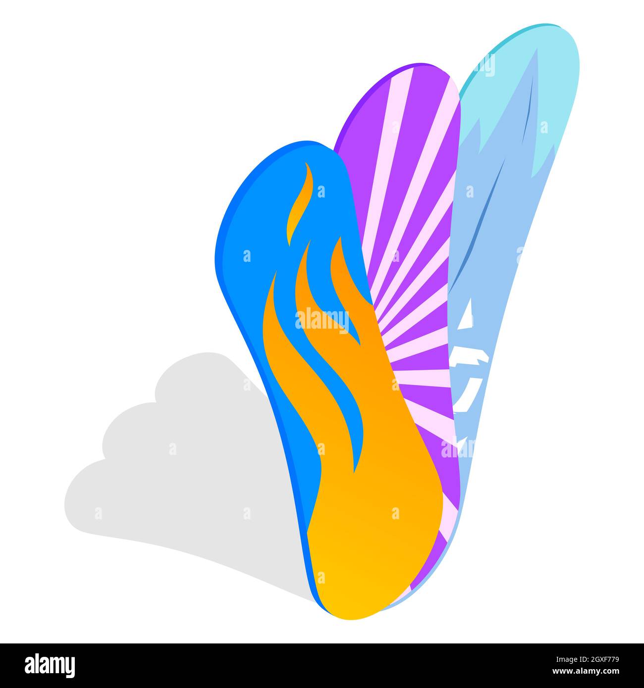 Icona tavole da snowboard in stile 3D isometrico su sfondo bianco Foto Stock