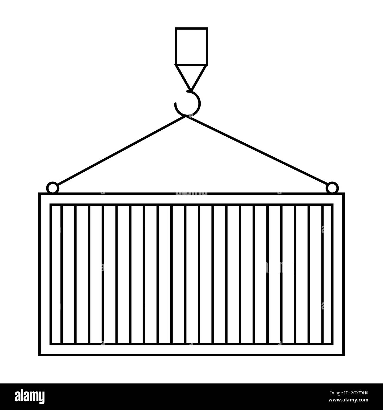 Sollevamento del carico mediante gru icona a profilo isolato su sfondo bianco. Simbolo di consegna del carico Foto Stock