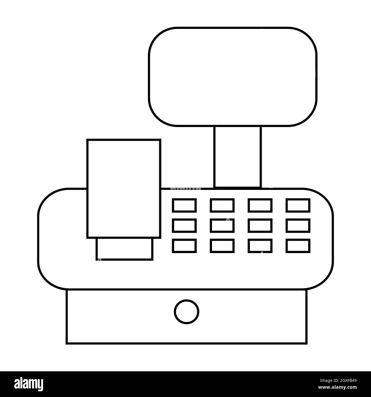 Registratore di cassa in negozio icona in stile contorno isolato su sfondo bianco. Simbolo finanziario Foto Stock