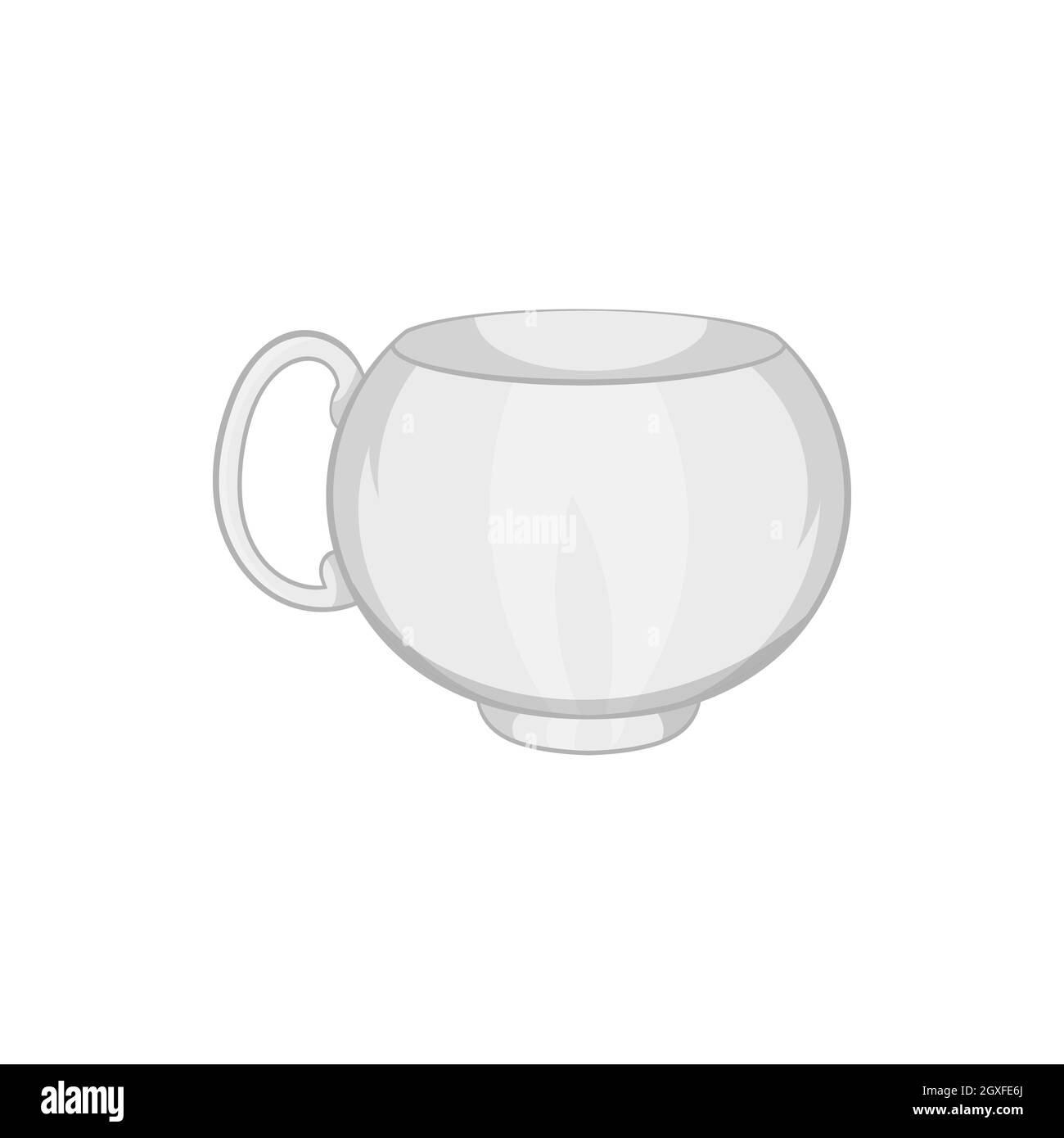 Icona della tazza di tè bianca in stile cartone animato su sfondo bianco Foto Stock